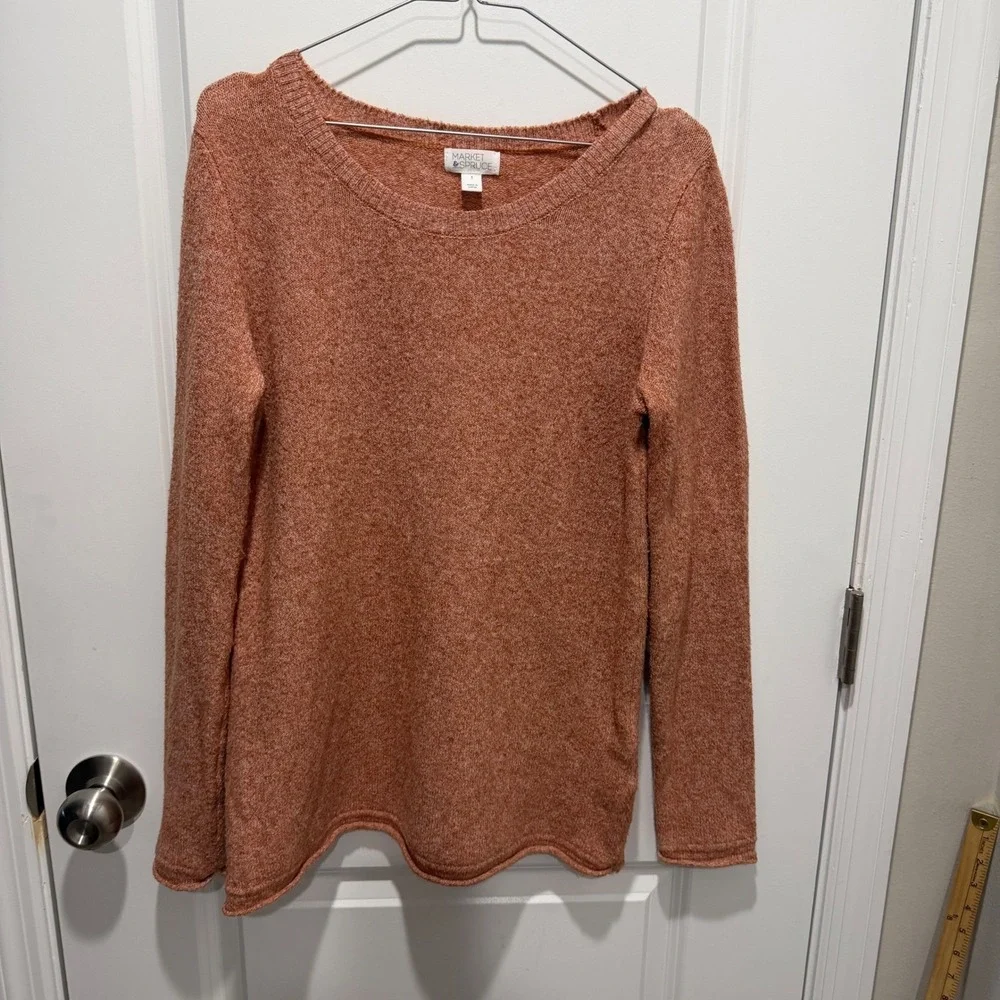 Market & Spruce Womens Sweater Scalloped‎ Hem Terracotta Orange Size S